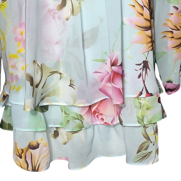 JOSEPH RIBKOFF Womens Blue Floral Layered Overlay Blouse Top Size US 6, UK 8 - Picture 4 of 6